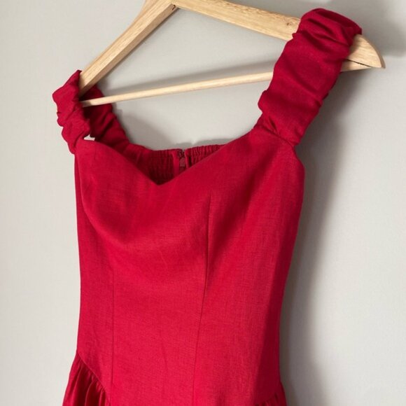 NEW Reformation Monet Linen Midi Dress Lipstick Red Off-Shoulder | size 4 - Picture 8 of 14
